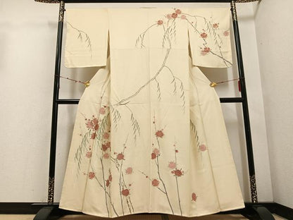 平和屋着物●訪問着　駒刺繍　梅笹　金彩　正絹　逸品　未使用　AABD9857ph