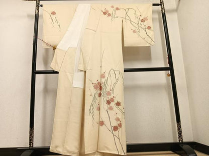 平和屋着物●訪問着　駒刺繍　梅笹　金彩　正絹　逸品　未使用　AABD9857ph