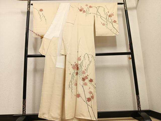 平和屋着物●訪問着　駒刺繍　梅笹　金彩　正絹　逸品　未使用　AABD9857ph