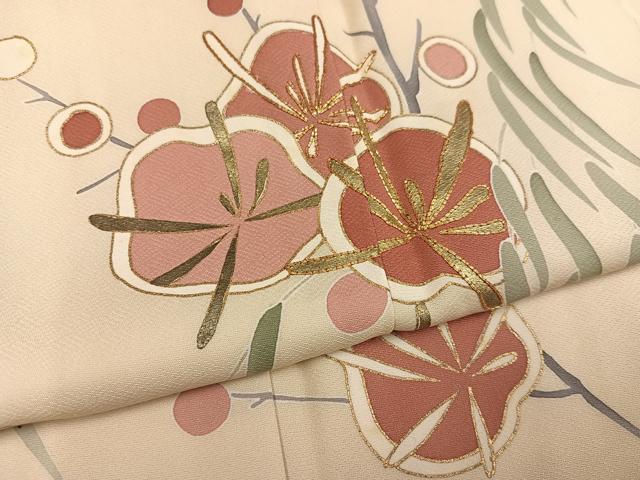 平和屋着物●訪問着　駒刺繍　梅笹　金彩　正絹　逸品　未使用　AABD9857ph