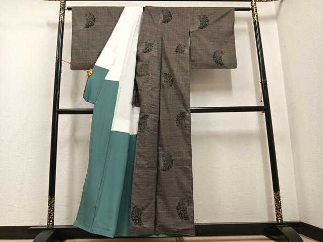 平和屋着物●本場大島紬 カタス7マルキ 雪輪花唐草文 正絹 逸品 AABD9859ph