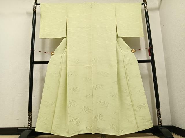 平和屋着物●上質な色無地 菱地紋 若菜色 正絹 逸品 AABD9860ph