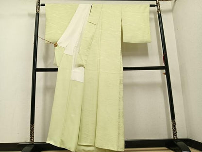 平和屋着物●上質な色無地 菱地紋 若菜色 正絹 逸品 AABD9860ph