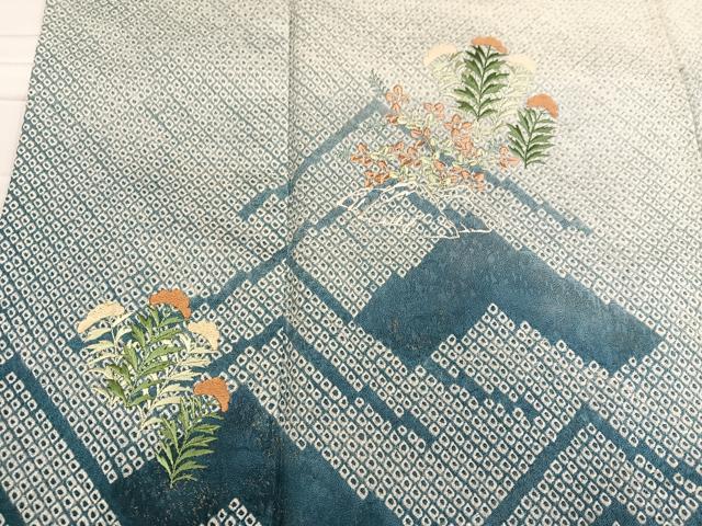 平和屋着物○訪問着 絞り 刺繍 草花文 暈し染め 正絹 逸品 AABD9868ph