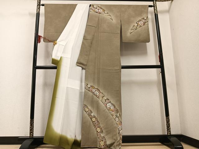 平和屋着物●訪問着 辻が花 雪輪文 暈し染め 丹後ちりめん 反端付き 正絹 逸品 AABD9879ph