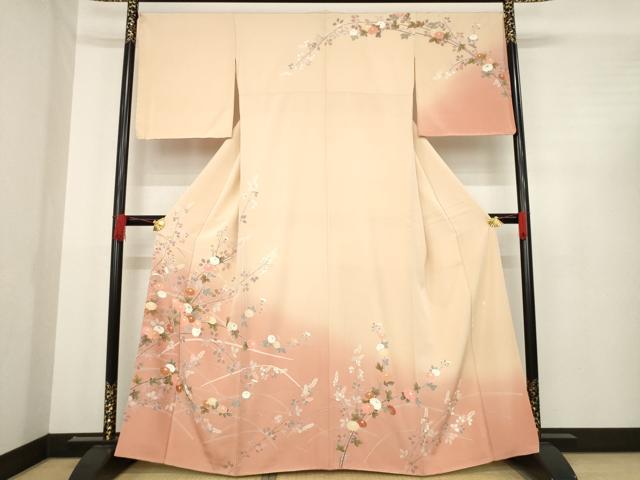 平和屋着物●訪問着　友禅　作家物　枝花文　暈し染め　金彩　正絹　逸品　AABD9881ck