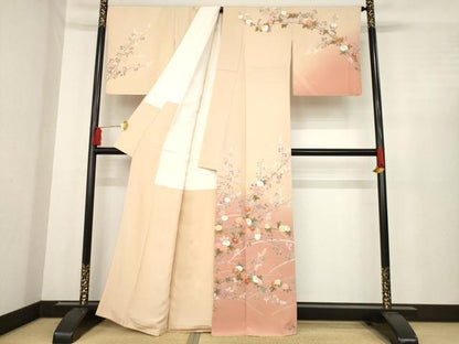 平和屋着物●訪問着　友禅　作家物　枝花文　暈し染め　金彩　正絹　逸品　AABD9881ck