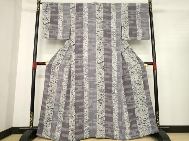 平和屋着物○上質な小紋 型染め 流水草花間道 正絹 逸品 AABD9887ck