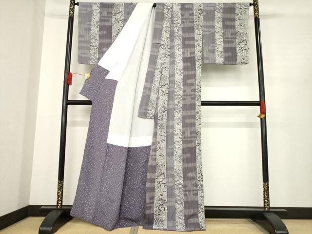 平和屋着物○上質な小紋 型染め 流水草花間道 正絹 逸品 AABD9887ck