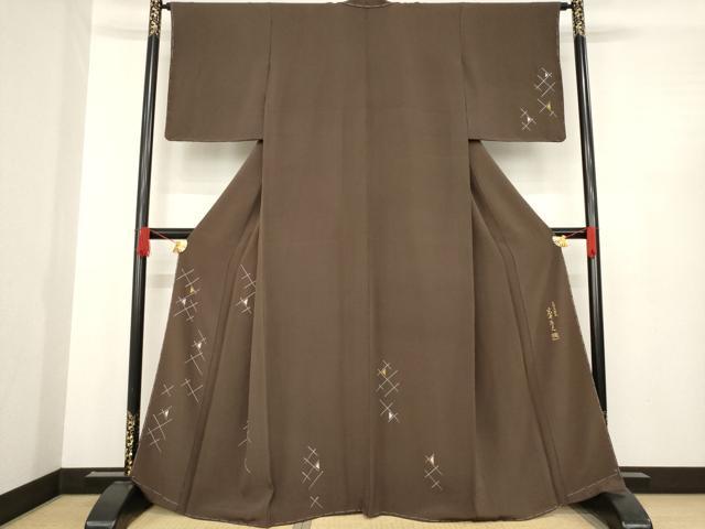 平和屋着物●日本舞踊家 岩井流宗元　岩井友見　訪問着　幾何学文様　金糸　正絹　逸品　未使用　AABD9889ck 平和屋着物○日本舞踊家 岩井流宗元 岩井友見 訪問着