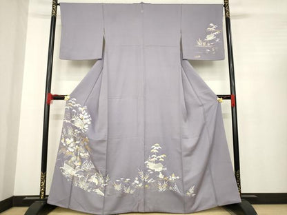 平和屋着物●訪問着 友禅 駒刺繍 風景文 金彩 正絹 逸品 AABD9896ck