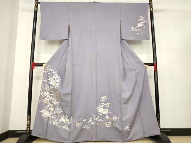 平和屋着物●訪問着 友禅 駒刺繍 風景文 金彩 正絹 逸品 AABD9896ck