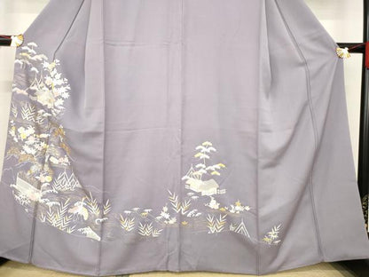 平和屋着物●訪問着 友禅 駒刺繍 風景文 金彩 正絹 逸品 AABD9896ck