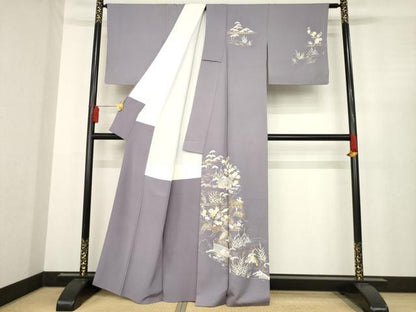 平和屋着物●訪問着 友禅 駒刺繍 風景文 金彩 正絹 逸品 AABD9896ck
