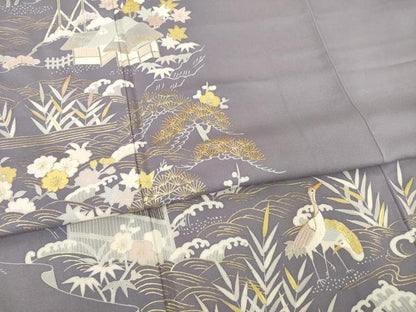 平和屋着物●訪問着 友禅 駒刺繍 風景文 金彩 正絹 逸品 AABD9896ck