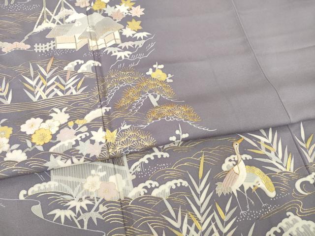 平和屋着物●訪問着 友禅 駒刺繍 風景文 金彩 正絹 逸品 AABD9896ck