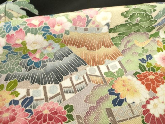 平和屋着物●本加賀友禅作家　久恒俊治　黒留袖　草花籬文　正絹　逸品　DABB0801ud 平和屋着物○本加賀友禅作家 久恒俊治 黒留袖 風景文 正絹 逸品