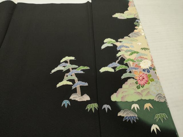 平和屋着物●本加賀友禅作家　久恒俊治　黒留袖　草花籬文　正絹　逸品　DABB0801ud 平和屋着物○本加賀友禅作家 久恒俊治 黒留袖 風景文 正絹 逸品