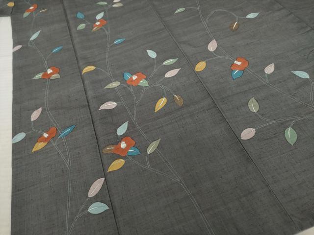 平和屋着物○上質な小紋 紬地 椿 正絹 逸品 AABD9902ck