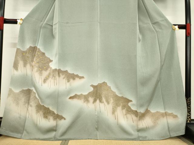 平和屋着物●訪問着 刺繍 笹竹文 金糸 正絹 逸品 AABD9909ck