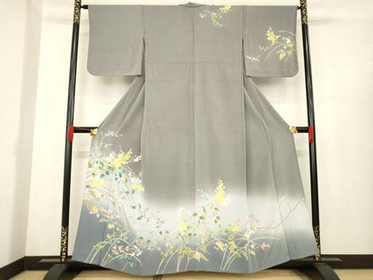 平和屋着物▽訪問着 単衣 友禅 草花文 暈し染め 正絹 逸品 AABD9929ck