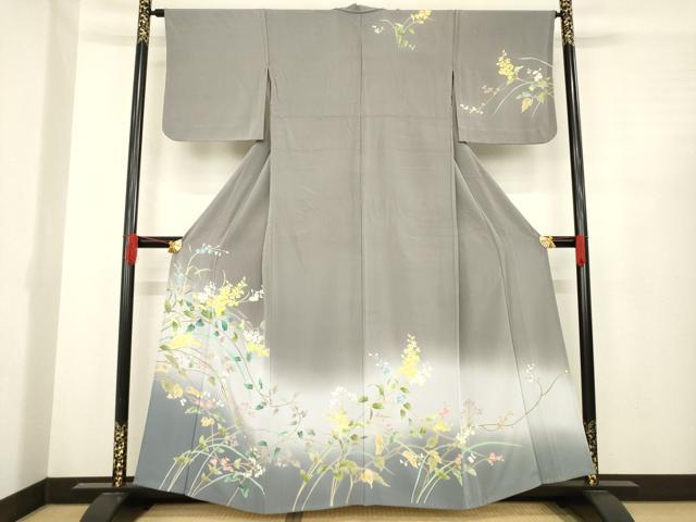 平和屋着物▽訪問着 単衣 友禅 草花文 暈し染め 正絹 逸品 AABD9929ck