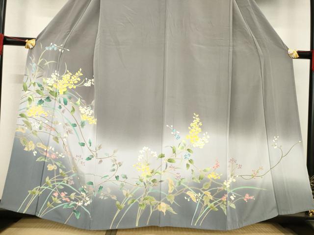 平和屋着物▽訪問着 単衣 友禅 草花文 暈し染め 正絹 逸品 AABD9929ck