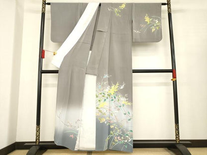 平和屋着物▽訪問着 単衣 友禅 草花文 暈し染め 正絹 逸品 AABD9929ck
