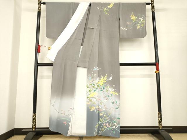 平和屋着物▽訪問着 単衣 友禅 草花文 暈し染め 正絹 逸品 AABD9929ck