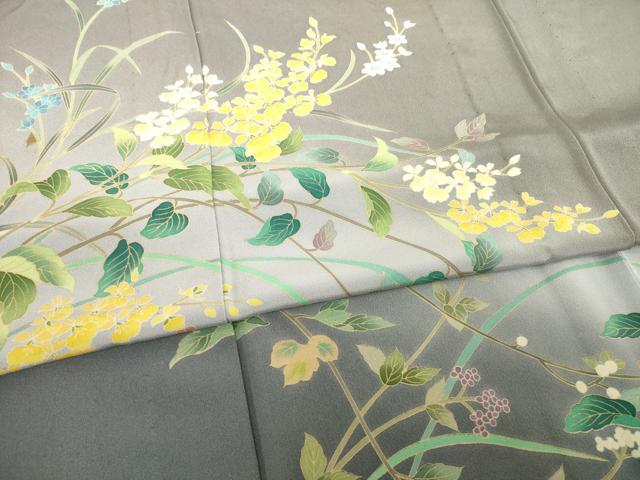 平和屋着物▽訪問着 単衣 友禅 草花文 暈し染め 正絹 逸品 AABD9929ck