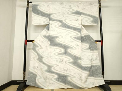 平和屋着物▽訪問着 単衣 手描き 流水文 金糸 正絹 逸品 AABD9930ck