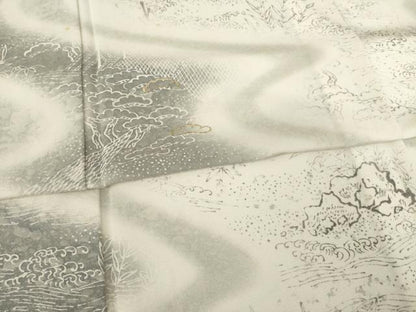 平和屋着物▽訪問着 単衣 手描き 流水文 金糸 正絹 逸品 AABD9930ck