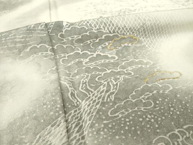 平和屋着物▽訪問着 単衣 手描き 流水文 金糸 正絹 逸品 AABD9930ck