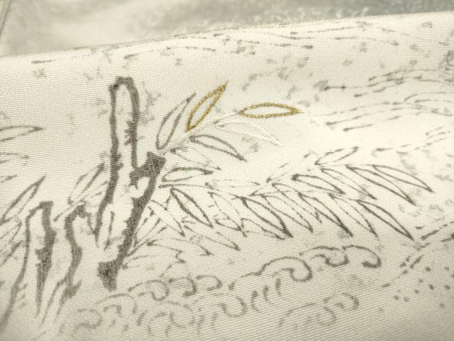 平和屋着物▽訪問着 単衣 手描き 流水文 金糸 正絹 逸品 AABD9930ck