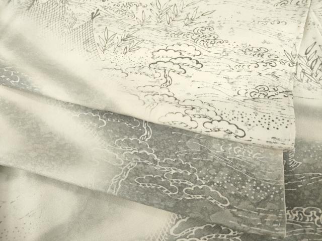 平和屋着物▽訪問着 単衣 手描き 流水文 金糸 正絹 逸品 AABD9930ck