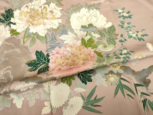 平和屋着物●創業460年・千總　色留袖　刺繍　花鳥文　金糸　金彩　正絹　逸品　AABD9932ck