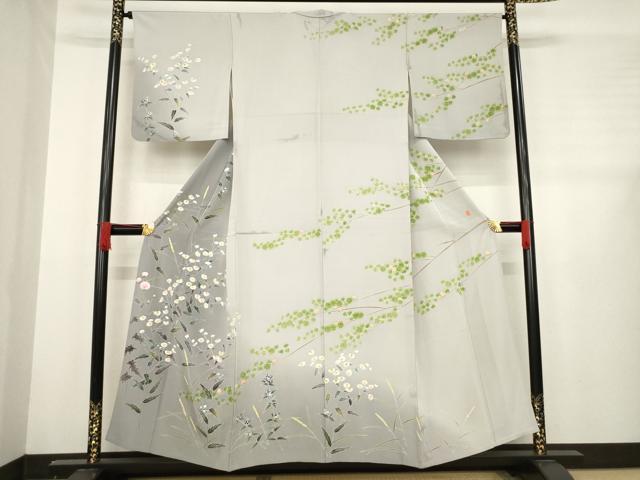 平和屋着物▽本加賀友禅作家 茶谷孝志 訪問着 単衣 枝花文 正絹 逸品 AABD9934ck