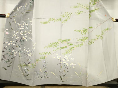 平和屋着物▽本加賀友禅作家 茶谷孝志 訪問着 単衣 枝花文 正絹 逸品 AABD9934ck