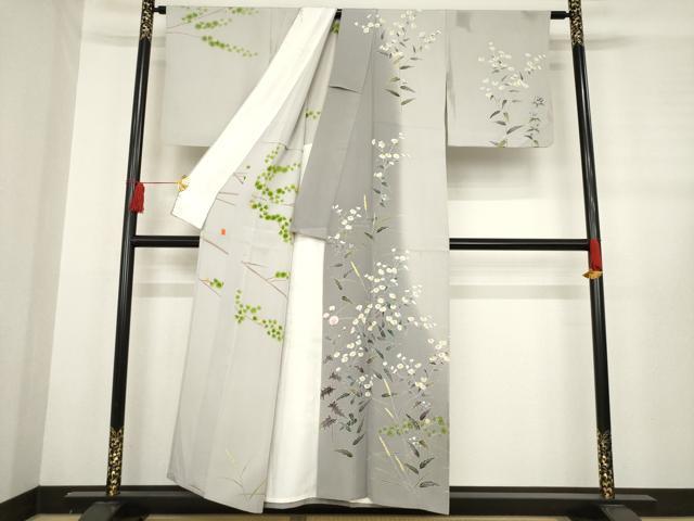 平和屋着物▽本加賀友禅作家 茶谷孝志 訪問着 単衣 枝花文 正絹 逸品 AABD9934ck