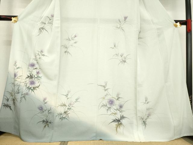 平和屋着物＊夏物 訪問着 絽 手描き 草花文 暈し染め 銀彩 正絹 逸品 AABD9937ck