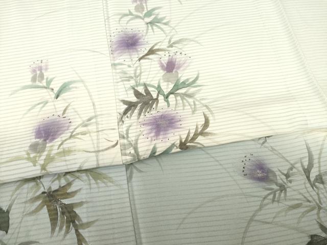 平和屋着物＊夏物 訪問着 絽 手描き 草花文 暈し染め 銀彩 正絹 逸品 AABD9937ck