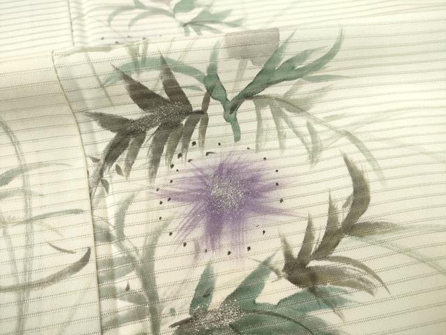 平和屋着物＊夏物 訪問着 絽 手描き 草花文 暈し染め 銀彩 正絹 逸品 AABD9937ck
