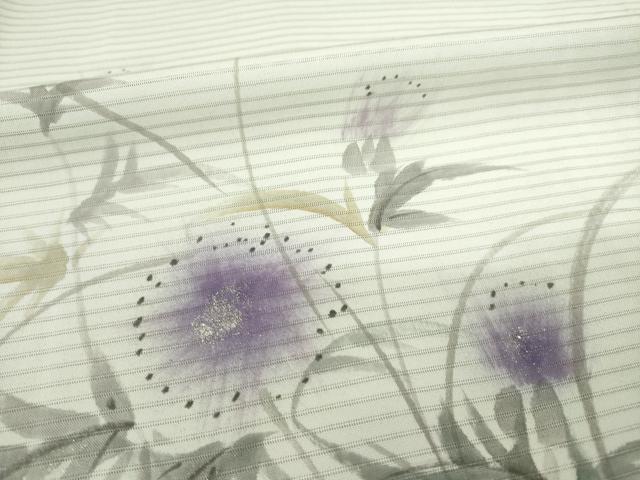 平和屋着物＊夏物 訪問着 絽 手描き 草花文 暈し染め 銀彩 正絹 逸品 AABD9937ck