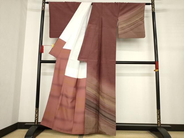 平和屋着物●訪問着　紬地　霞文　暈し染め　正絹　逸品　AABD9950ck