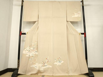 平和屋着物●訪問着 友禅 風景花文 鬼しぼ縮緬 正絹 逸品 AABD9958ck