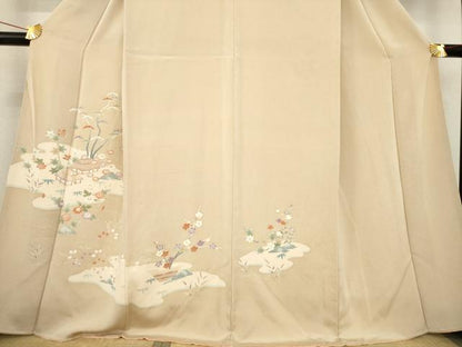 平和屋着物●訪問着 友禅 風景花文 鬼しぼ縮緬 正絹 逸品 AABD9958ck