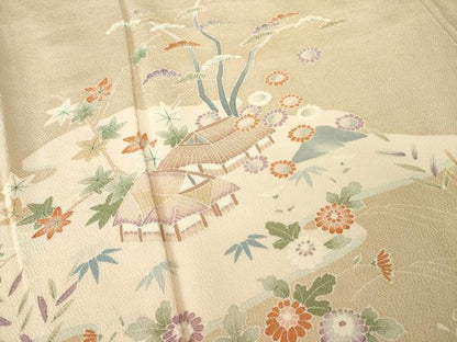 平和屋着物●訪問着 友禅 風景花文 鬼しぼ縮緬 正絹 逸品 AABD9958ck