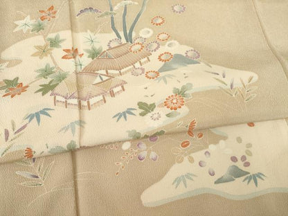 平和屋着物●訪問着 友禅 風景花文 鬼しぼ縮緬 正絹 逸品 AABD9958ck