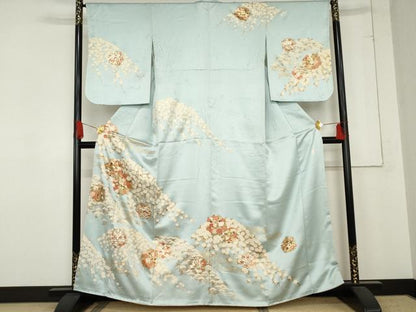平和屋着物●十日町老舗ブランド　吉澤友禅　吾妻徳穂　訪問着　駒刺繍　花丸文　金彩　正絹　逸品　AABD9963cs