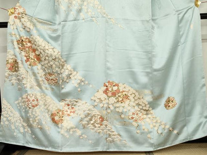 平和屋着物●十日町老舗ブランド　吉澤友禅　吾妻徳穂　訪問着　駒刺繍　花丸文　金彩　正絹　逸品　AABD9963cs